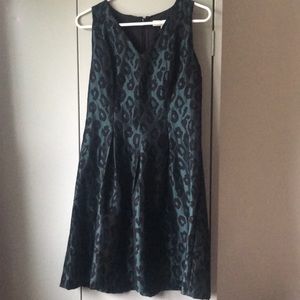 Loft green black leopard print dress